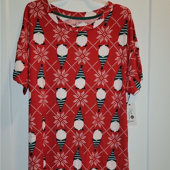 SECRET TREASURES GNOME Snowflakes Christmas Sleepshirt Pajamas Red Size S/M - Picture 5 of 7